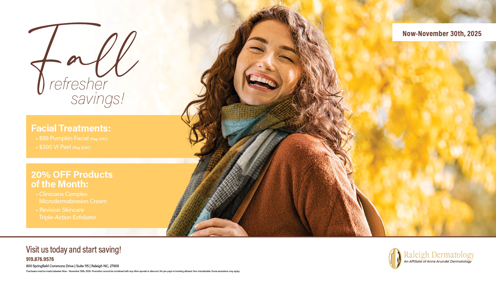 Raleigh Dermatology_Fall Refresher Savings_2025_PatientPoint_Horizontal
